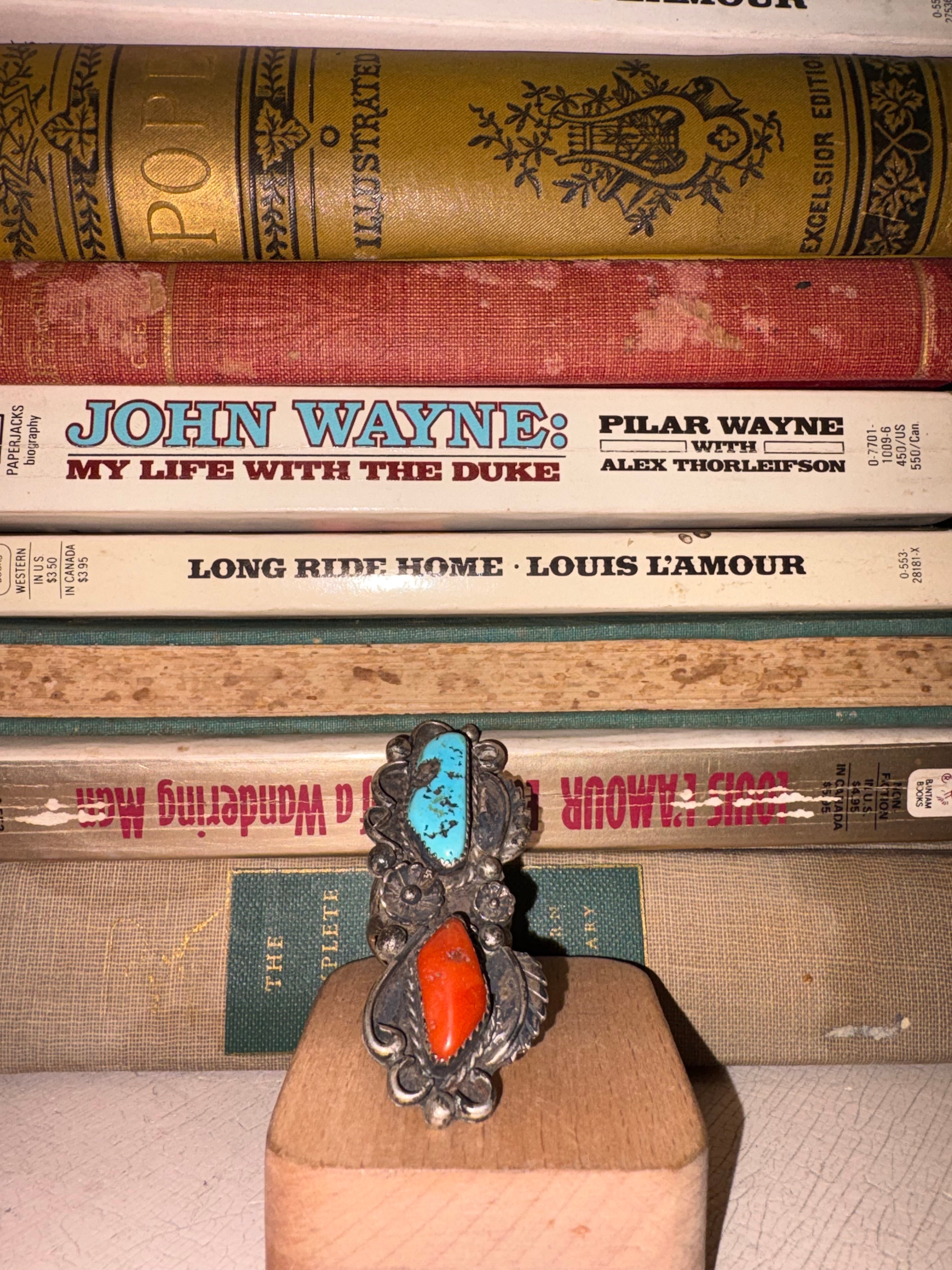 Vintage Navajo Coral & Turquoise Ring