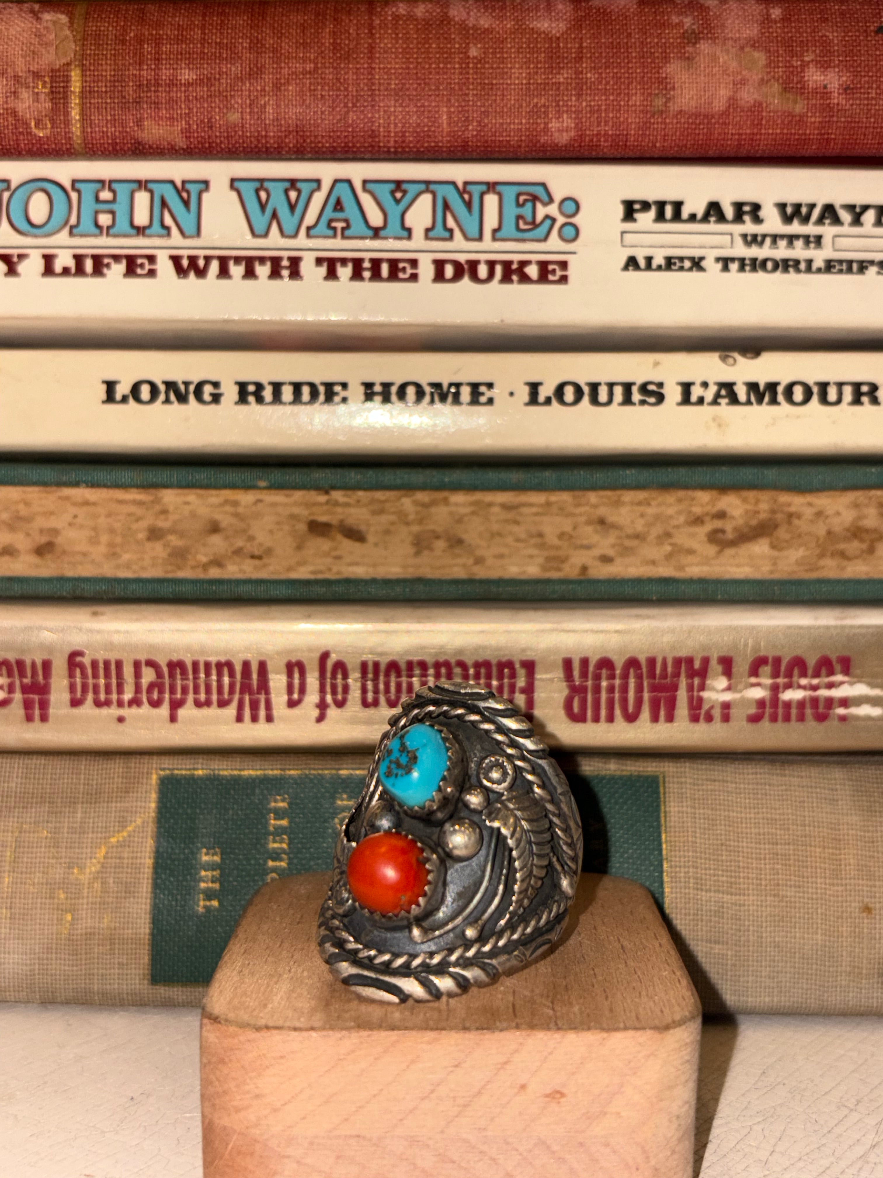 Vintage Navajo Coral & Turquoise Ring