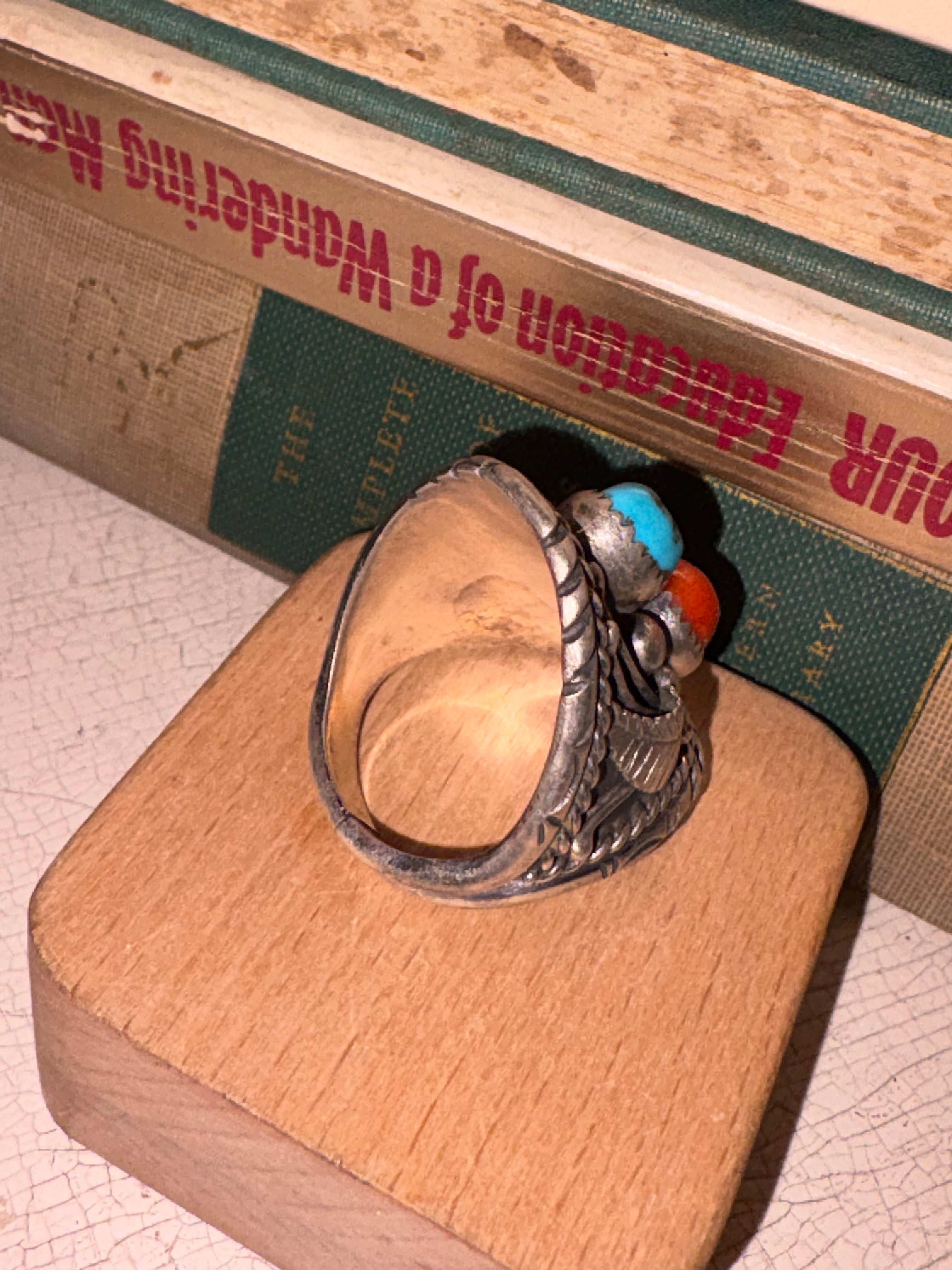 Vintage Navajo Coral & Turquoise Ring