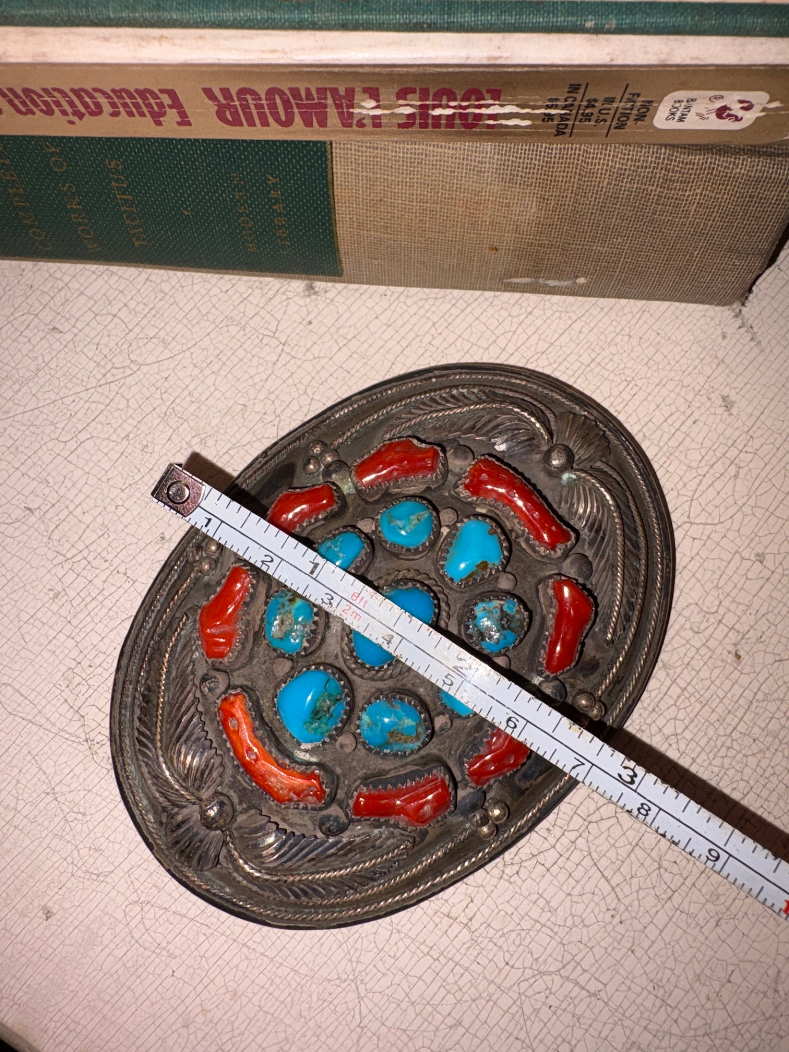 Vintage Navajo Coral & Turquoise Belt Buckle