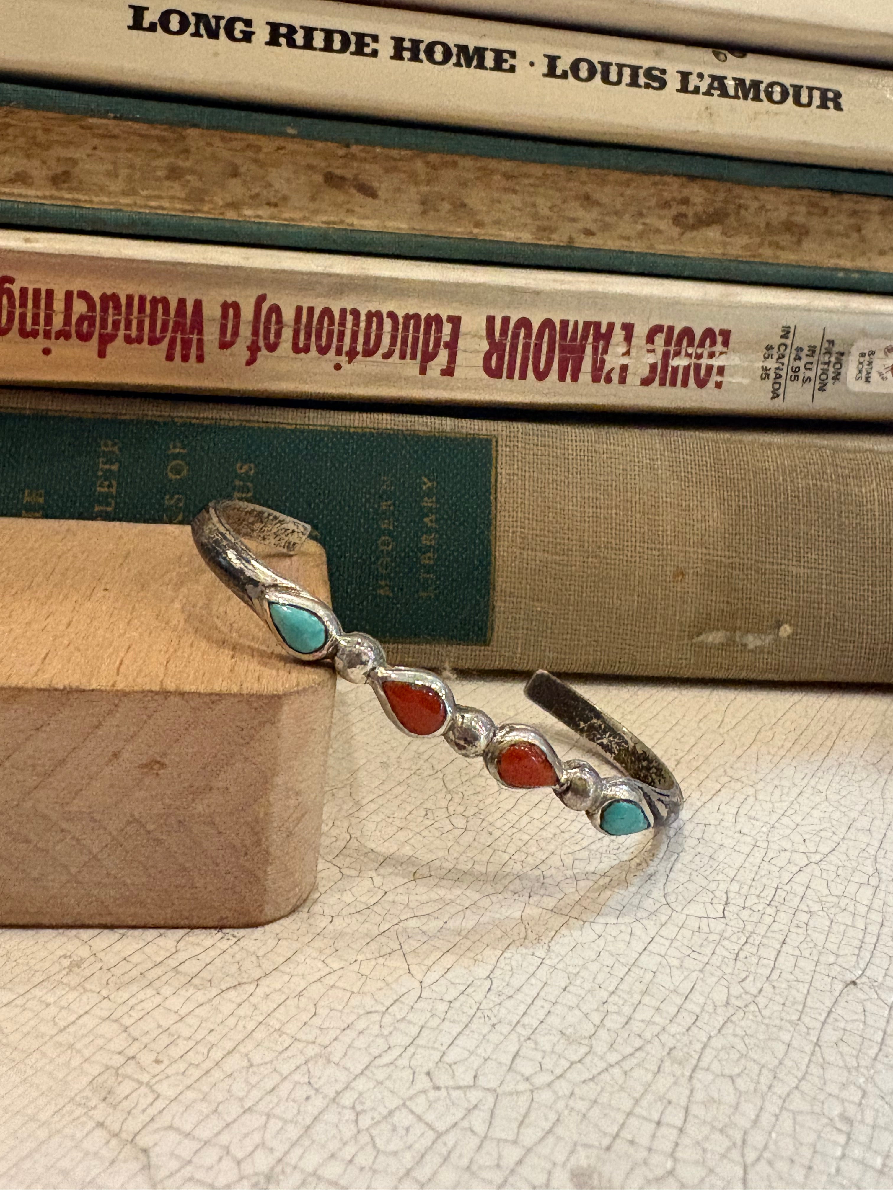 Vintage Navajo Turquoise & Coral Bracelet