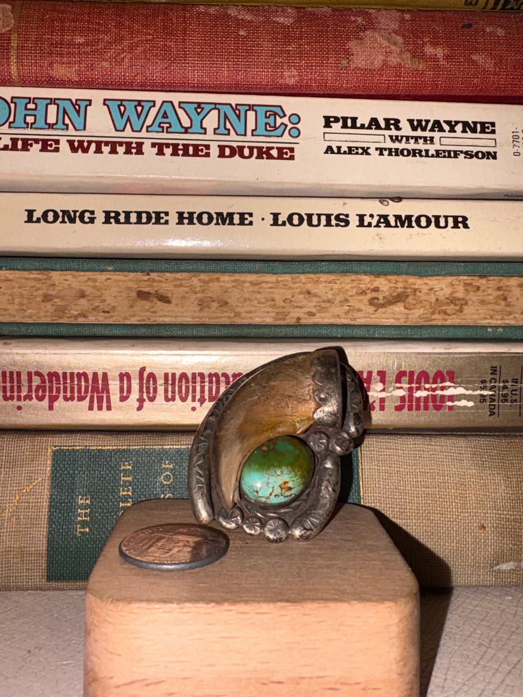 Vintage Navajo Bear Claw & Turquoise Ring