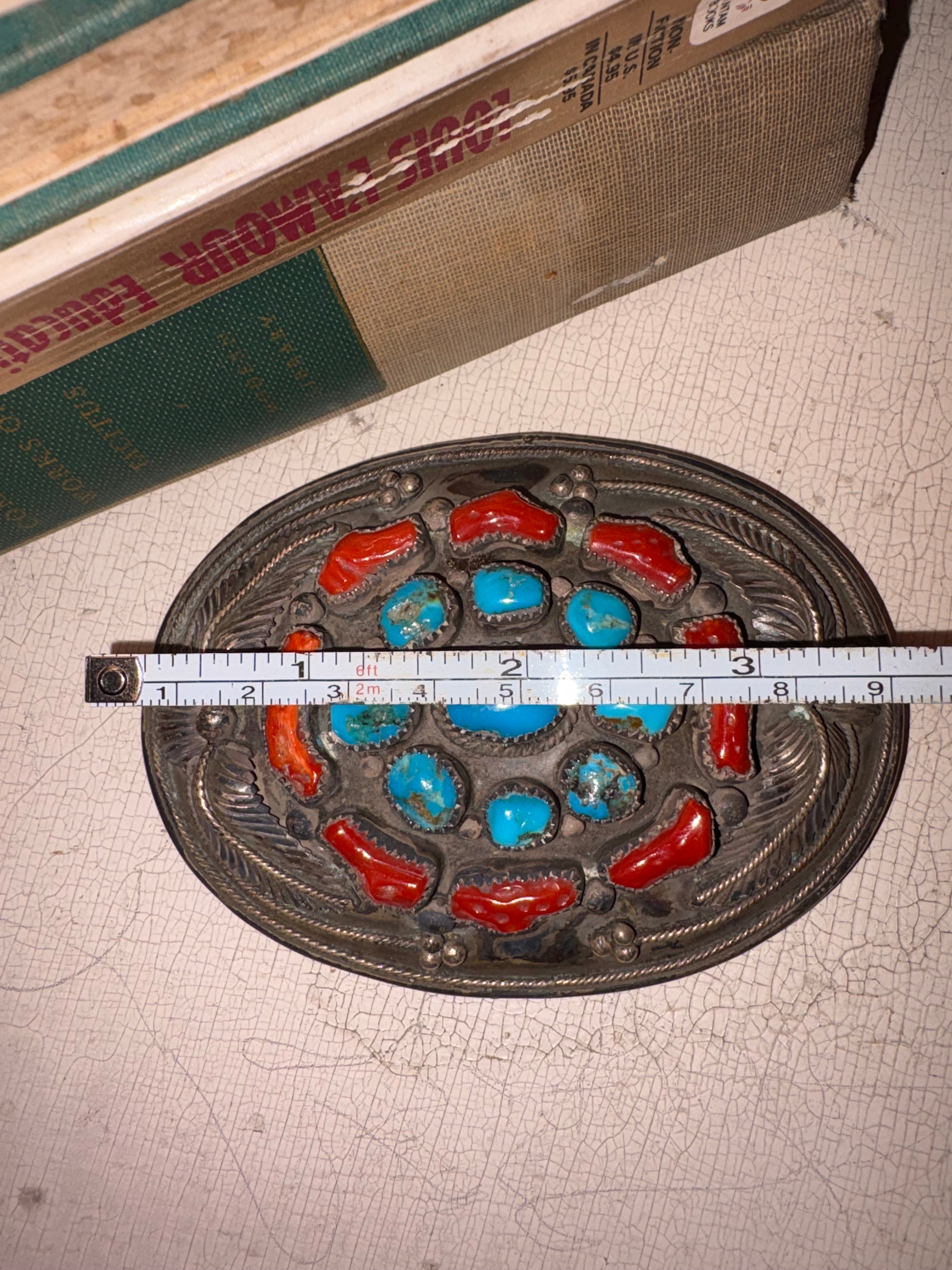 Vintage Navajo Coral & Turquoise Belt Buckle