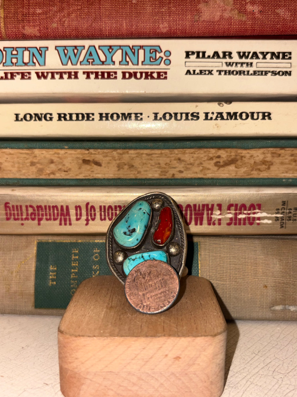 Vintage Navajo Coral & Turquoise Ring