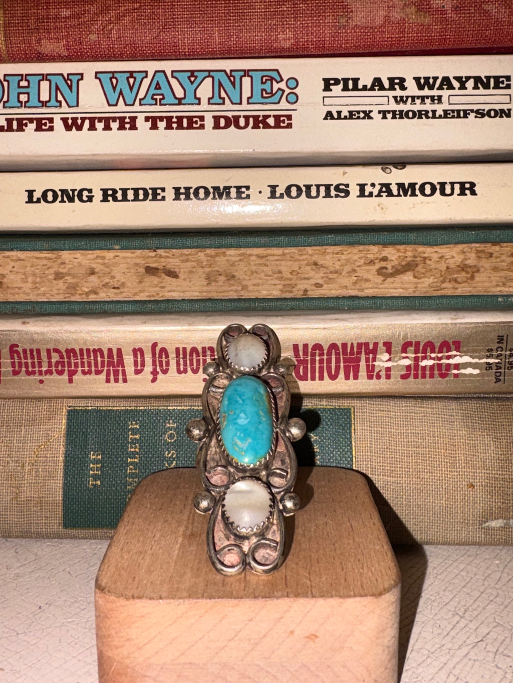 Vintage Navajo Moon Stone & Turquoise Ring