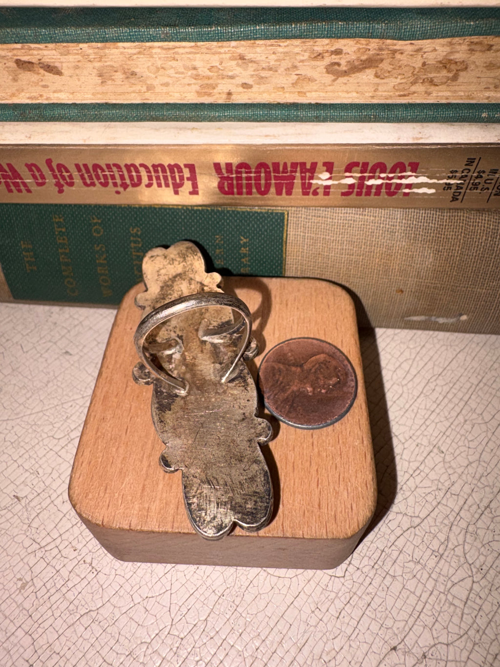 Vintage Navajo Moon Stone & Turquoise Ring